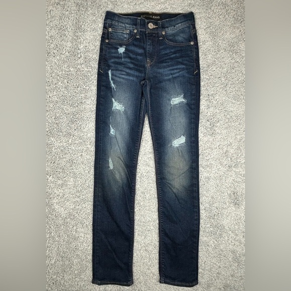 Express Jeans Womens 00 Cropped Skinny Mid Rise Dark Wash Streetwear Distressed - Picture 1 of 5